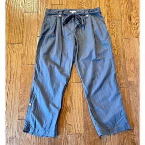 Gap body blue linen cropped tie waist pant